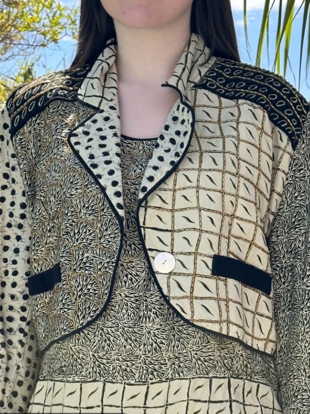 Vintage 80s Surya 2-piece Black & Cream Patterned Women's Jacket